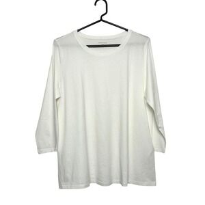 Eileen Fisher Top Women's L White Organic Cotton 3/4 Sleeve Basic tee minimalist